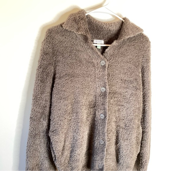 Susina Womens Cardigan Sz S Grey Kitten Buttons Pockets Collar Faux Fur Sweater - Picture 2 of 13